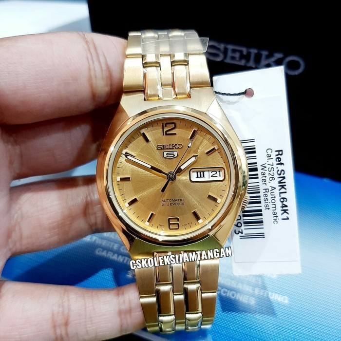 ✅Ready Jam Tangan Pria 5 Seiko Snkl64K1 Snkl64 Automatic Gold Tone Original Terbatas