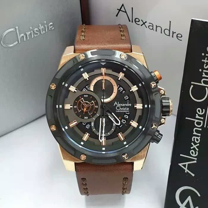 ✅Sale Jam Tangan Pria Alexandre Cristie Ac 6506 Cowok Rose Gold Black Hitam Terbaru