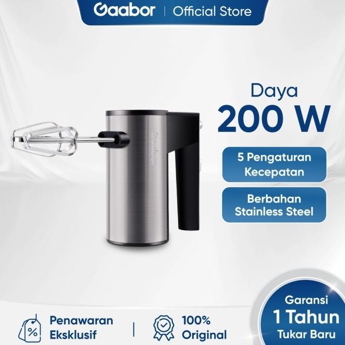 TERLARIS Gaabor Hand Mixer 200 Watt Pengocok Telur Pengaduk Stainless 5 Kecepat