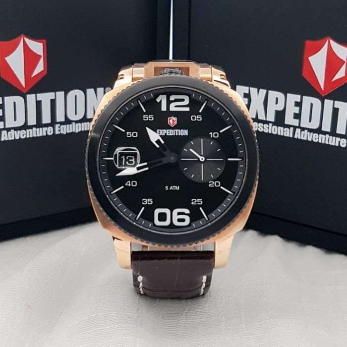 ✅Ori Jam Tangan Expedition 6723 E6723 Pria Rosegold Black Leather Original Berkualitas