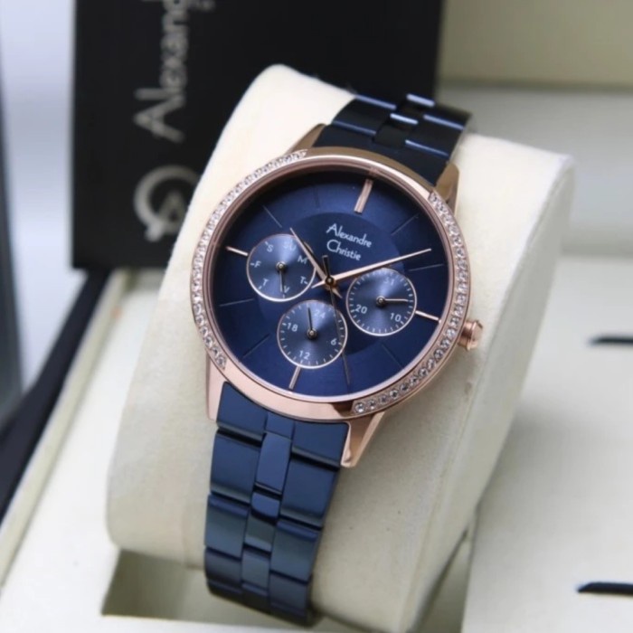 ✨Baru Jam Tangan Wanita Original Alexandre Christie Ac2988Bf Rosegold Blue Berkualitas