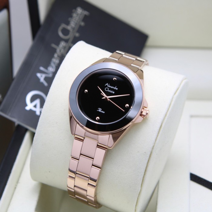 ✨Baru Alexandre Christie Ac2976 Ac 2976 Rosegold Black Jam Wanita Original Limited
