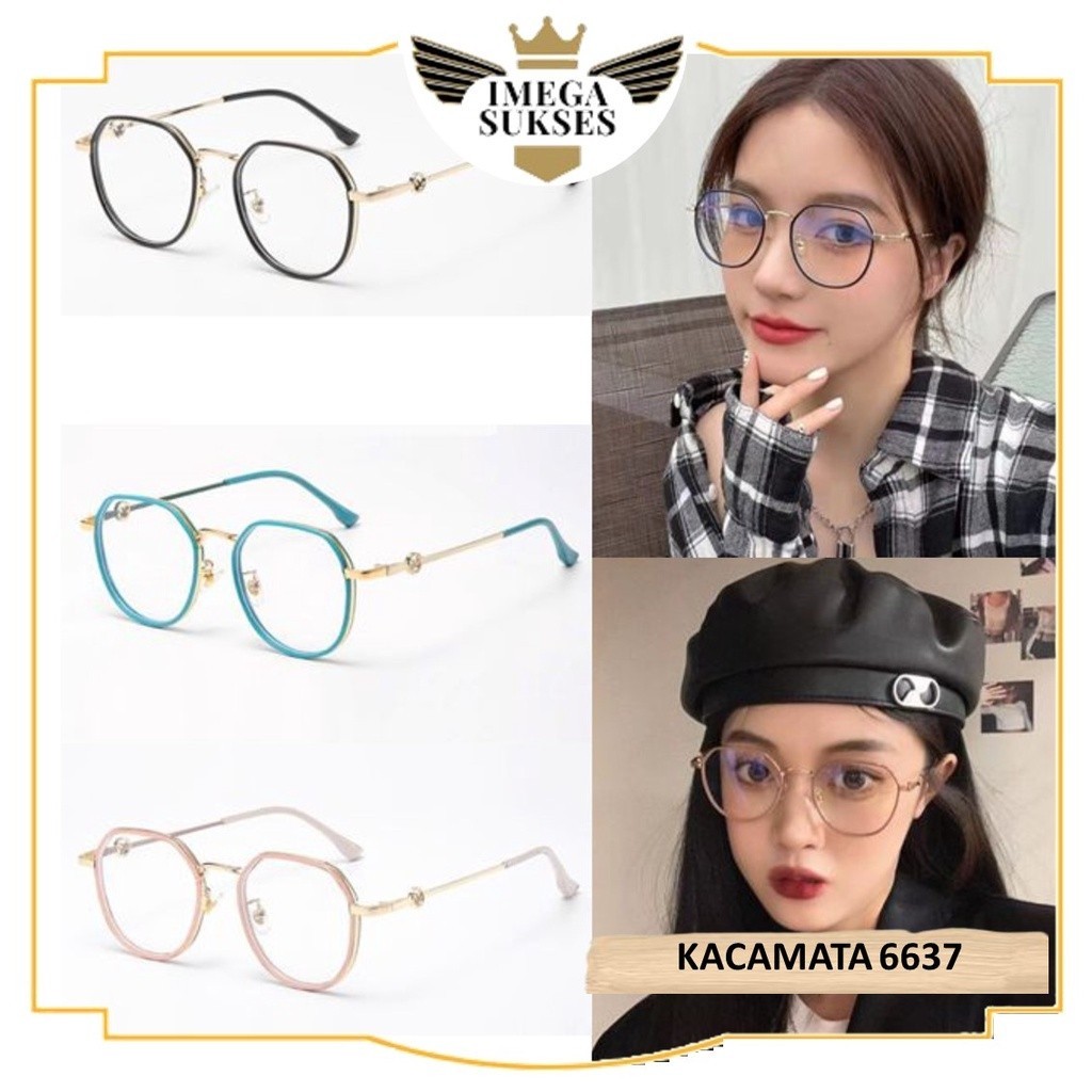 PHG -   Kacamata Anti Radiasi 6637 Kaca Mata Poligonal Wanita Pria Frame Sunglasses Lensa Transparan