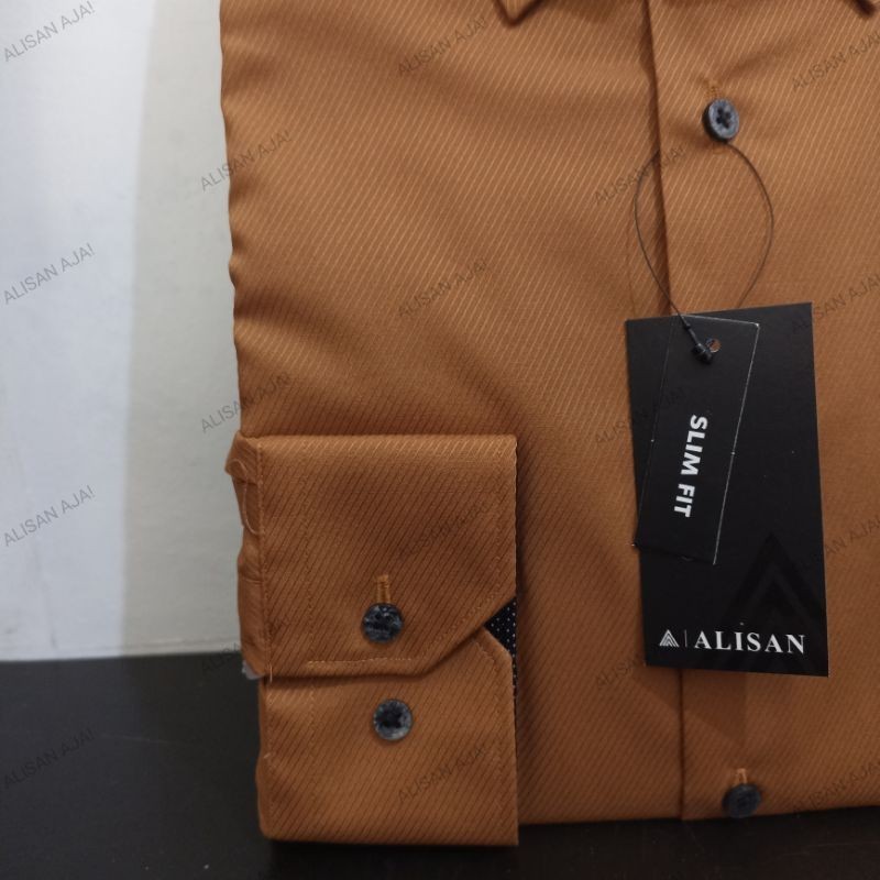 [OUR BEST] SPECIAL PRICE Kemeja ALISAN Dobby Coklat7 Kombinasi Dalam Hitam Bintik Panjang Slimfit