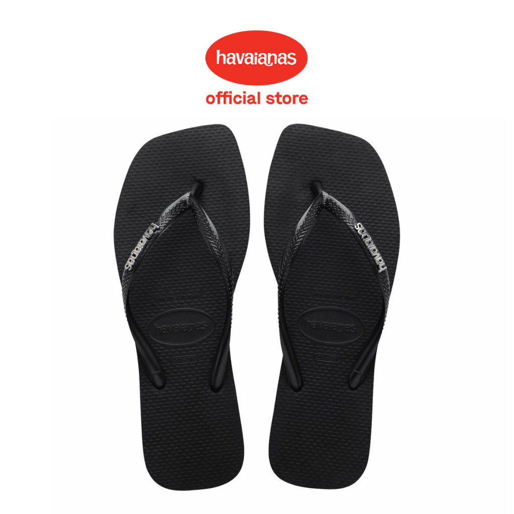 Havaianas 2976 Slim Square Logo Metallic - Black/Silver - Sandal Wanita