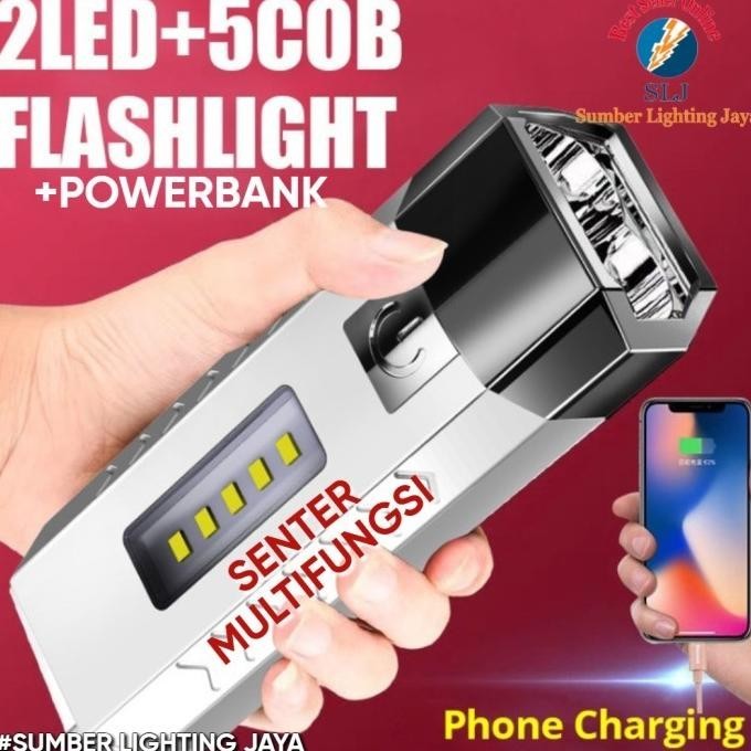 New Senter Led 2 Mata Multifungsi Flashlight Dan Powerbank 10000Mah Berkualitas