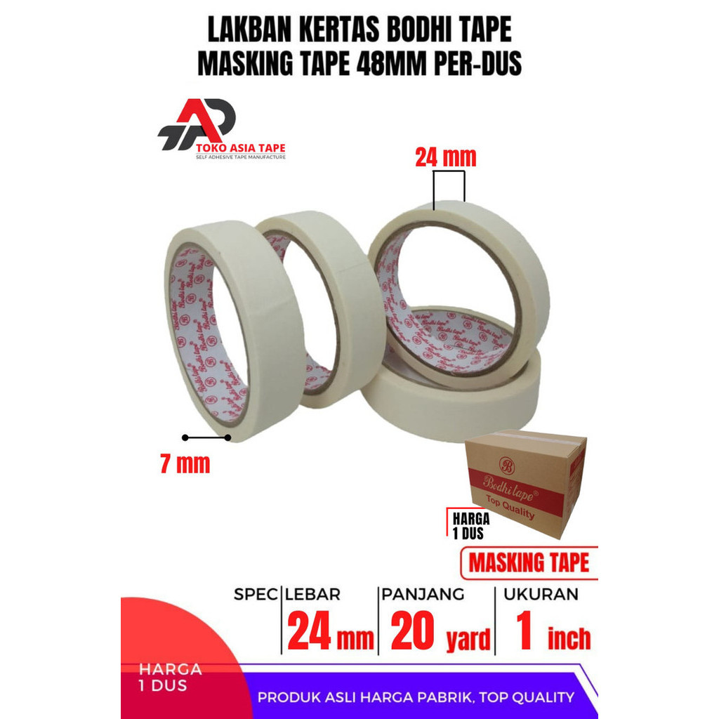 

[Baru] Masking Tape / Lakban Kertas 24Mm X 20Yard Bodhi Tape 1 Dus Terbaru