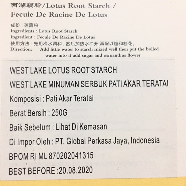 

Bubuk Tepung Akar Teratai Lotus Root Starch West Lake Brand 250 Gram