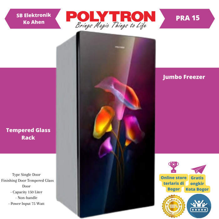 [Baru] Kulkas Polytron 1 Pintu Pra 15 Mtr Glass Door Diskon