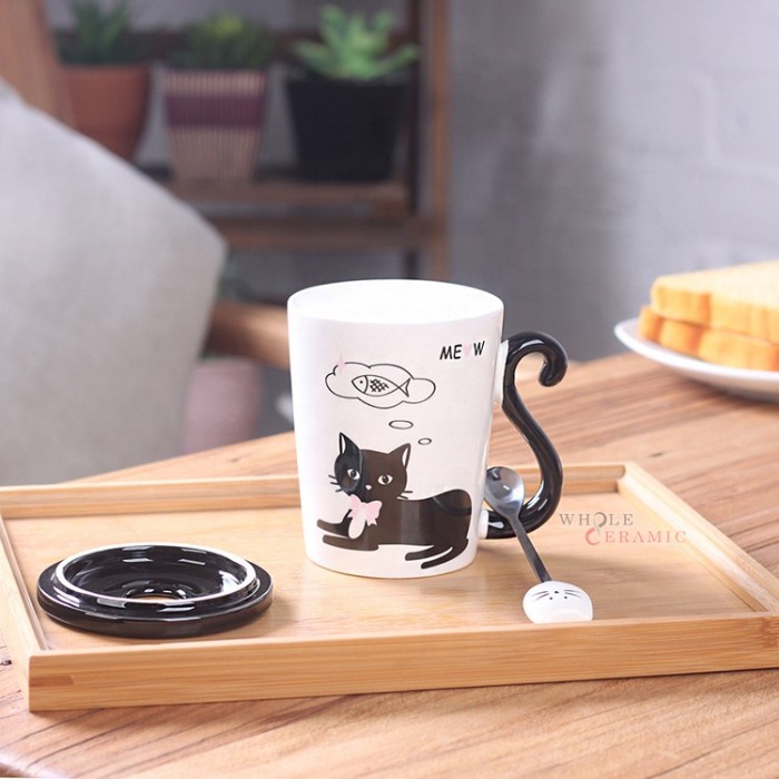 KATT MUG KERAMIK KUCING HITAM GELAS KUCING LUCU BLACK CAT MUG