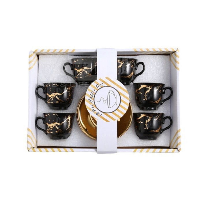 KAZU K36 GELAS CANGKIR KERAMIK SET 6PCS + TATAKAN GELAS KOPI TEH