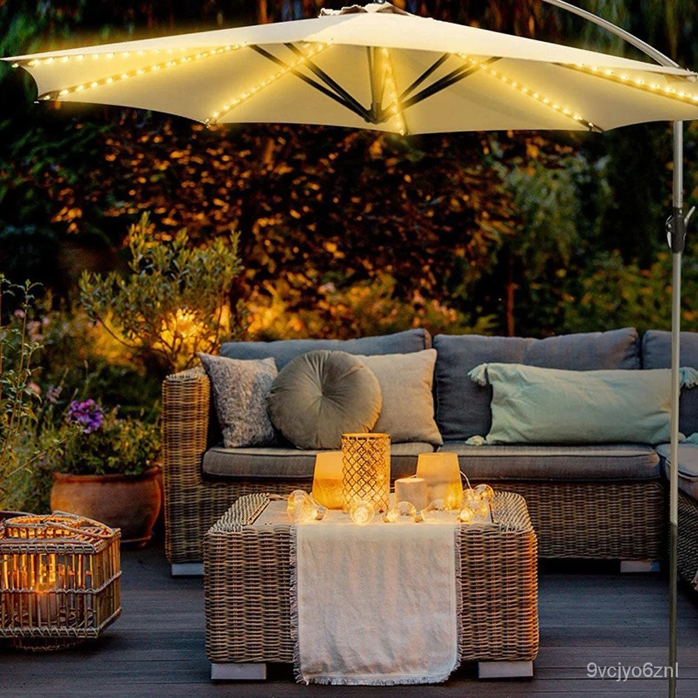 Lampu Payung Teras, Lampu Tali Tenaga Surya LED 104 dengan 8 Mode Lampu Payung Tahan Air Lampu Tiang