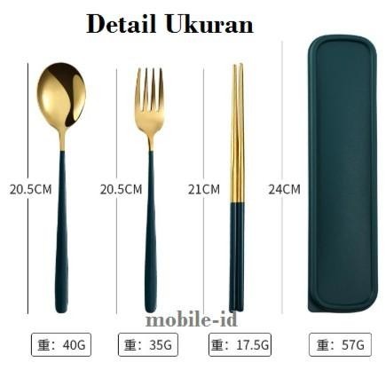 

[PREMIUM] Set Alat Makan Korea Stainless, Box Sendok Garpu Sumpit Gold