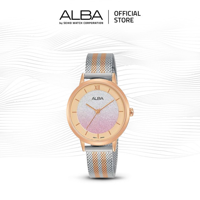 Alba Fashion Jam Tangan Wanita AH8630 / AH8630X1 Quartz Pink Sparkling Dial Two Tone Silver-Gold Ros