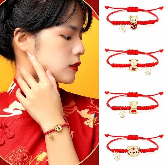 sto Gelang Merah Hoki Liontin Macan Emas Tali Merah Kado Imlek lucky Charm