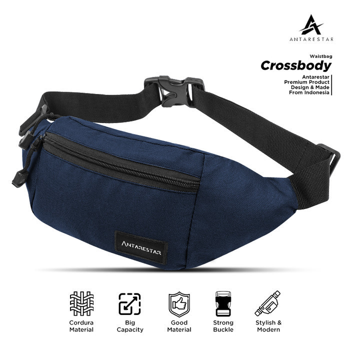 tas selempang pria Tas Selempang Pria Wanita Waist Bag Outdoor Trendy ANTARESTAR - Navy Blue(P3U9) t