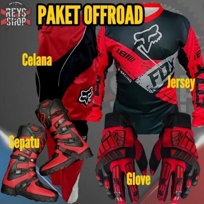 Setelan Baju Trail Cross Set Dewasa Sepatu Jersey Celana Glove Cross