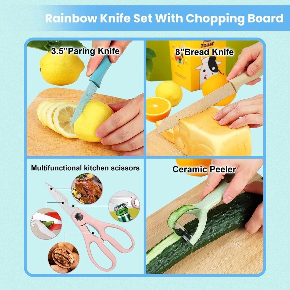 Barang Original Everlux Pisau Set Beauty Pastel Very Sharpnest - Knife set dengan talenan