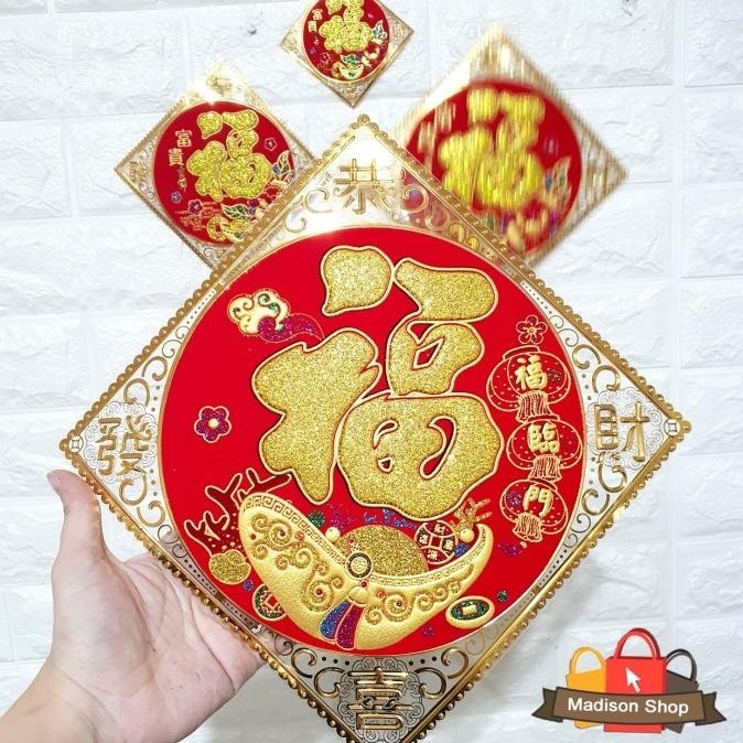 

Best Sales Tempelan Fu Imlek Plat Transparan Sticker Imlek Fuk Hoki Emas Premium Original