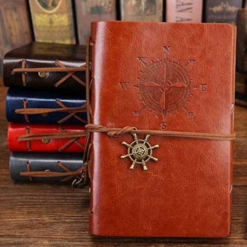 

PHANTACI Buku Catatan Binder Kulit Retro Compass Kertas A5 - ZB045