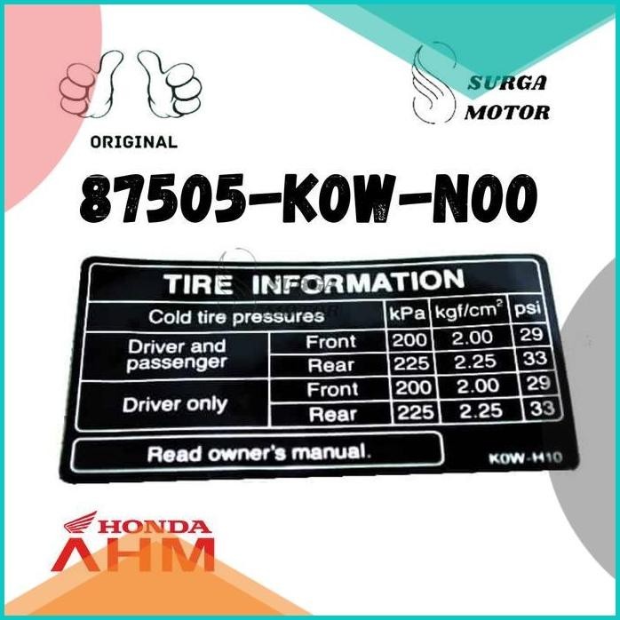 Sticker Stiker Tempelan Informasi Tekanan Angin Label tire Ban ADV 150