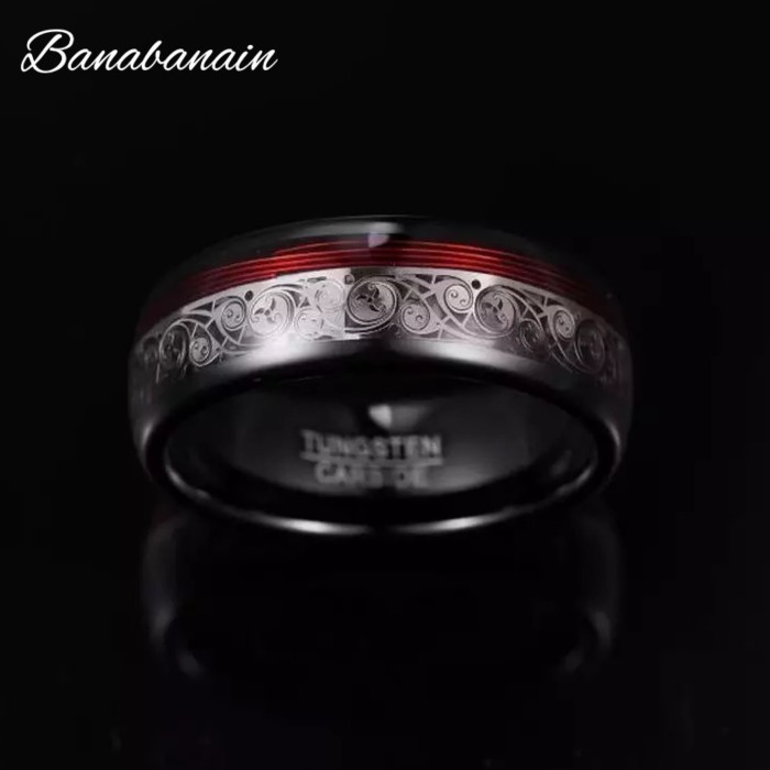 Cincin - Cincin Tungsten Pria Hitam Ceramic Carbide Carbid Premium