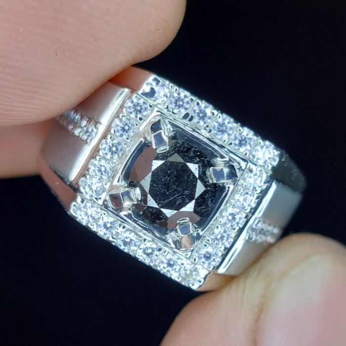 Cincin - Cincin Berlian Pria Asli Original Natural Black Diamond Ring Permata