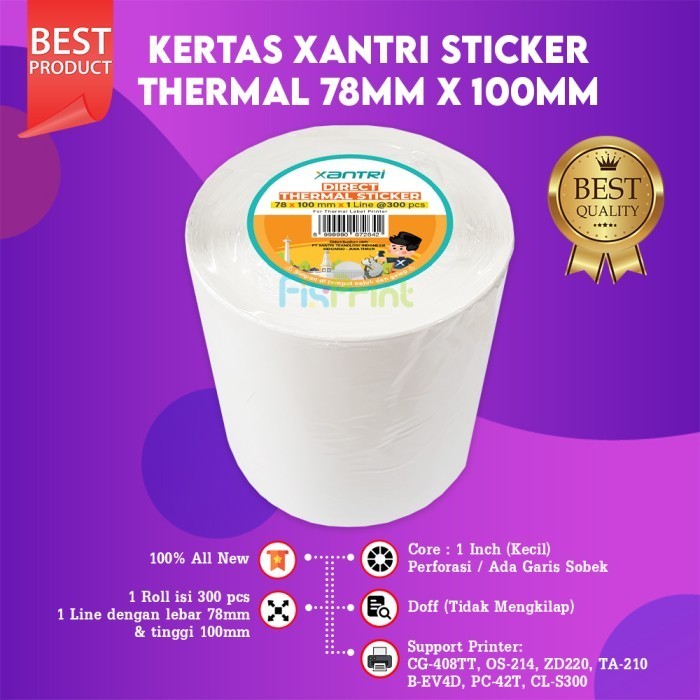 

HOT SALE Kertas Stiker Thermal 78mm x 100mm Label Resi Barcode 78x100mm 300pcs