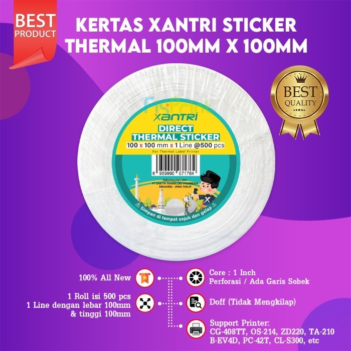 

JUAL Kertas Thermal 100x100 isi 500 pcs Label Bacode Thermal Label 100x100