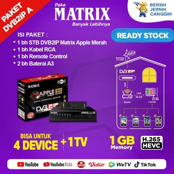 SET TOP BOX DVB2IP TV DIGITAL MATRIX APPLE MERAH ( Baru )