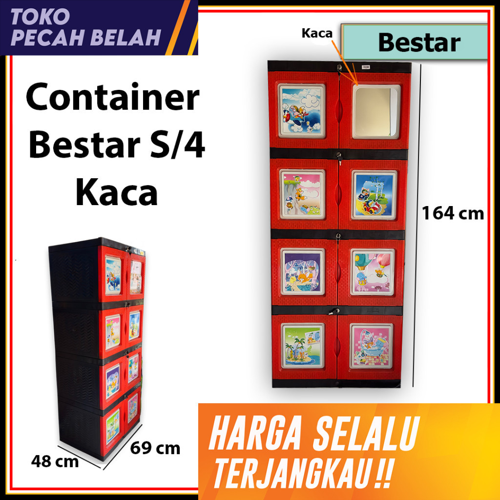Container Lemari Pakaian Bestar susun 4 Kaca