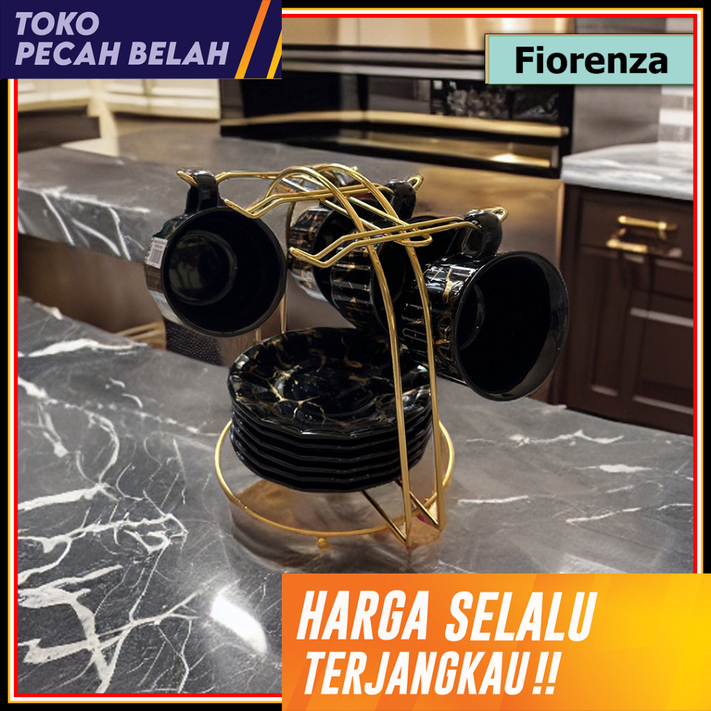 Fiorenza - Tea Set / Cangkir Set Teh Kopi MH 812 C Hitam Fiorenza