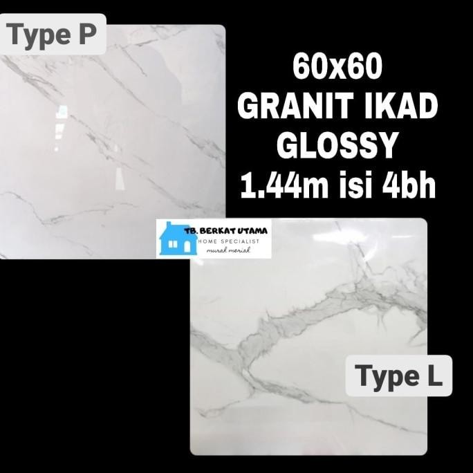 Granit Lantai 60X60 Glossy Putih Marmer Abu Carara Ikad