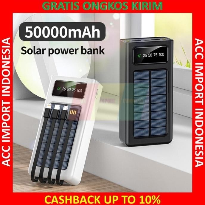 Powerbank Solar Cell Tenaga Surya 50000Mah 4In1 LED Indikator Portable