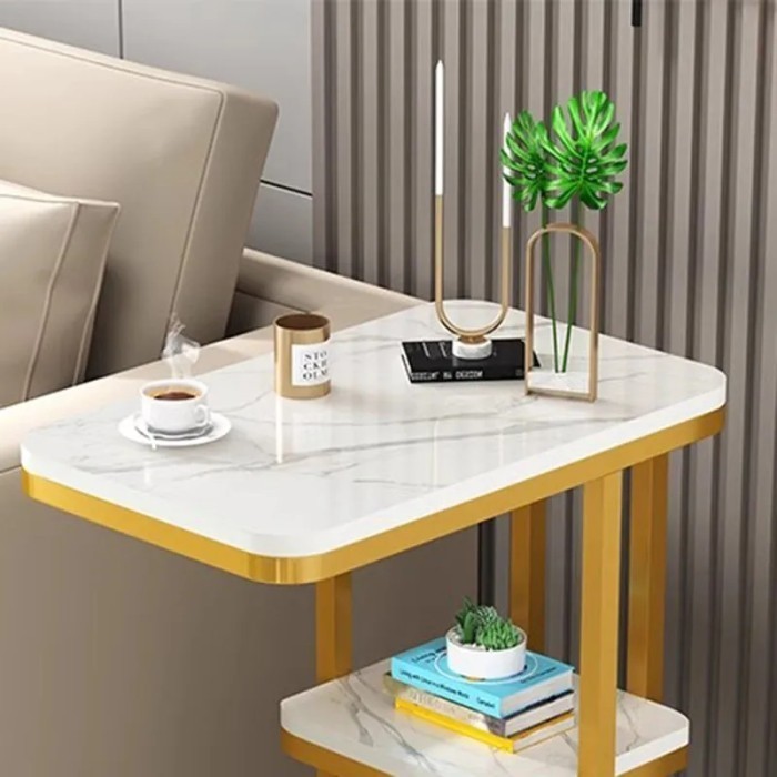 Meja Sofa Side Table Marbel European Style Double Layer