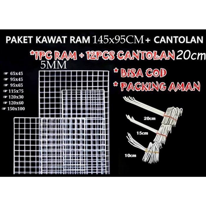 Kawat Ram 145X95 Cm 5Mm - Rak Display Aksesoris Hp - Rak Gantung Putih