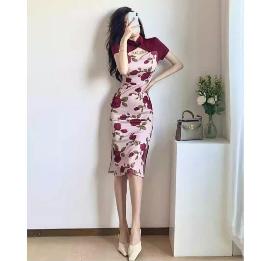 Dress Imlek Dewasa Wanita 2024 Perempuan Cina Ceongsam Couple Sexy Bordir Merah Midi Natal Dres Cheo