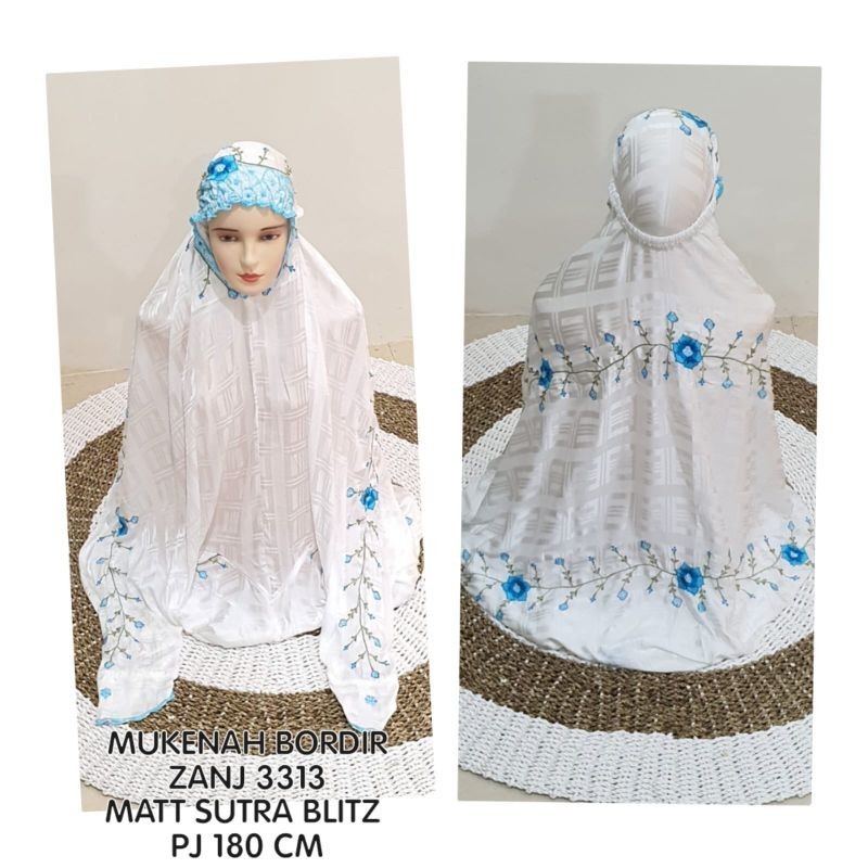 Mukena Terusan PUTIH Sutra Blitz BORDIR