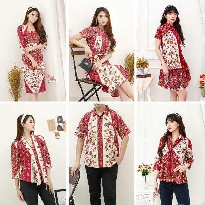 Couple batik modern wanita kemeja pria / Cheongsam dress batik merah
