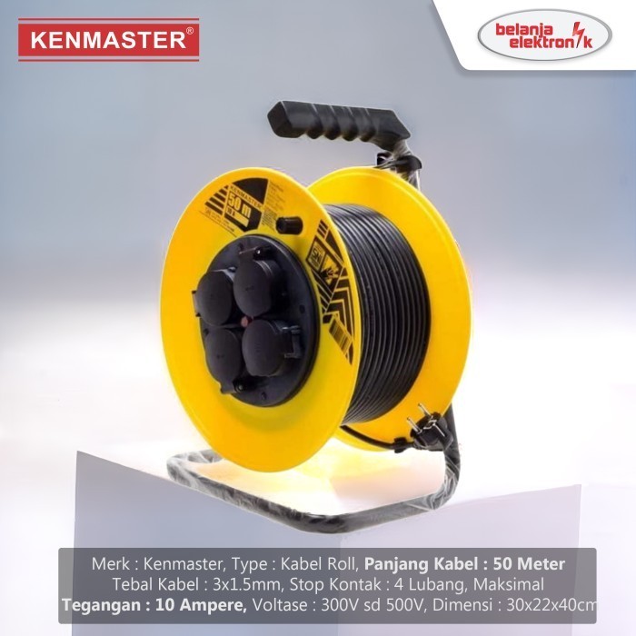 KENMASTER Kabel Roll 50 Meter 10A SNI - Kabel Rol 4 lubang 50m