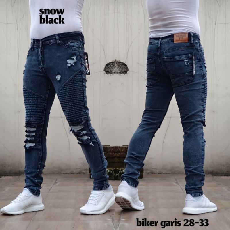 NEW LAUNCHING TERMURAH CELANA JEANS Celana Pria Jeans Bikers Hitam Polos Sobek Ripped
