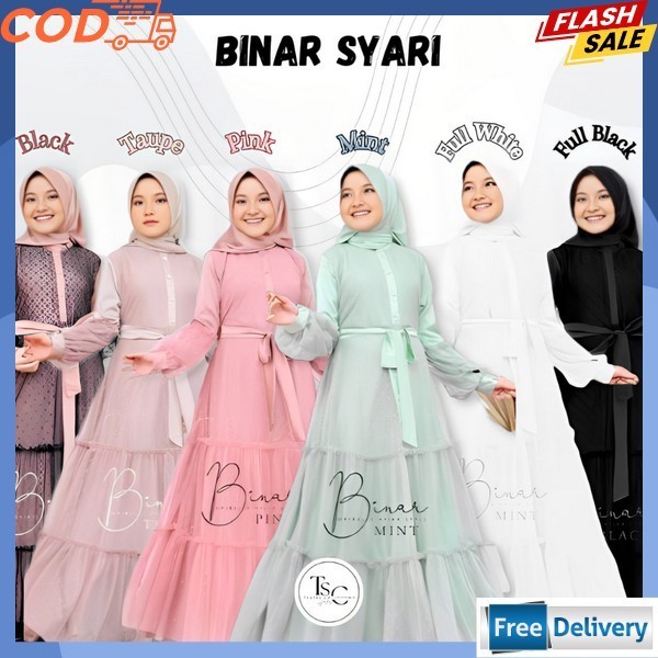 0 Gamis Anak Tanggung Perempuan Usia 7-8-9-10-11-12-13-14 Tahun Gamis Binar Syari Kids Plus Kerudung