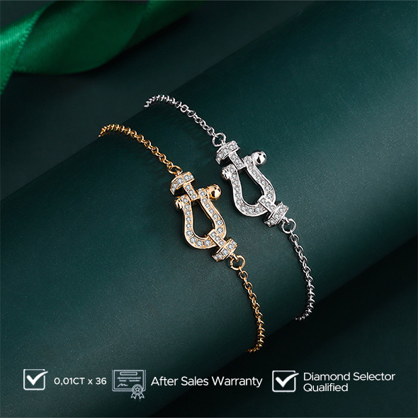 ARO JEWEL - Gelang Berlian Horseshoe Gold / Silver Bracelet 0.01 Carat Jewellery