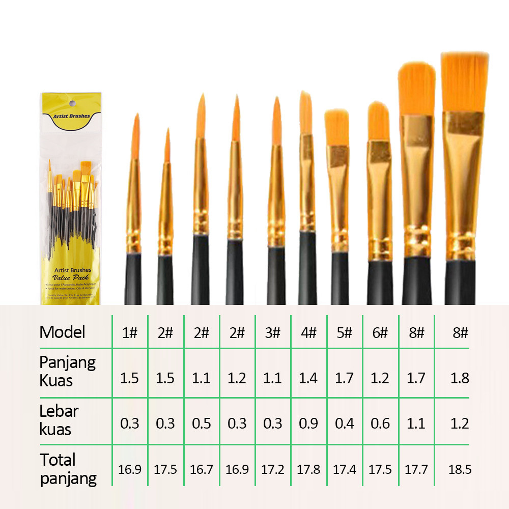 

Kaikki 50PCS10*5Paint Brush Set Kuas Lukis Akrilik Bulu Nilon Cat Air / nyak Set Paintbrush Ujung
