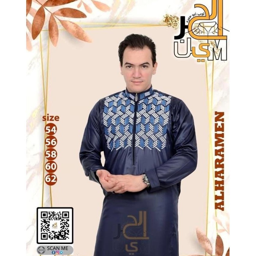 Gamis Haramain Mesir - Jubah haramain Mesir Pria Bordir Depan