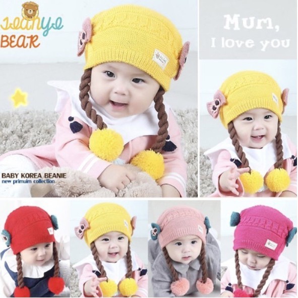 Kupluk Anak Cewek. Topi Baby Hat Kids Rambut Palsu Rajut Bayi