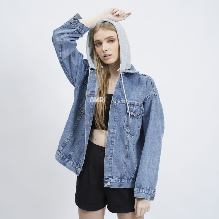 READY AMR Original - Jaket Jeans Hoodie Pria Wanita Baru- JJ CALIFORNIA 1362