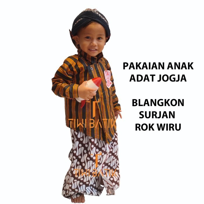 Baju Surjan Anak Laki-Laki Adat Jogja Lengkap Surjan Bawahan Blangkon