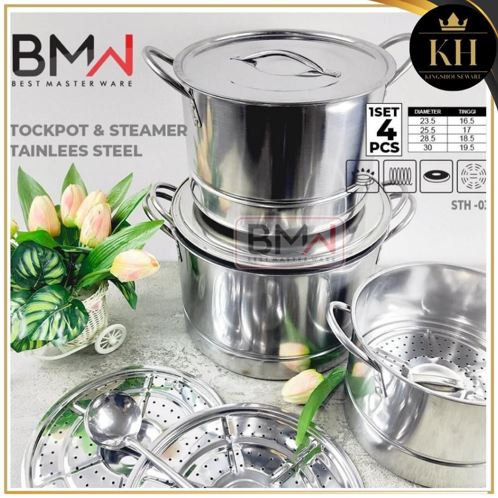 KH-Stock Pot Steamer 4 Set BMW/ Panci Kukus 4 Set / Panci Dandang Stainless Steel/Stock Pot Steamer 