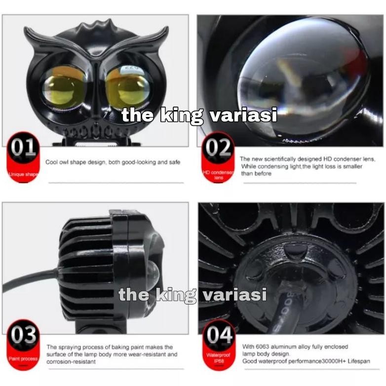 (AKSESORIS MOTOR) LAMPU SOROT LED/LAMPU TEMBAK LED/LAMPU SOROT OWL 2 LED 12 VOLT DC CAHAYA KUNING-PU